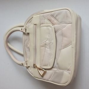 4/$30 Cream Coloured Patchwork Faux-Leather Purse - Medium Size